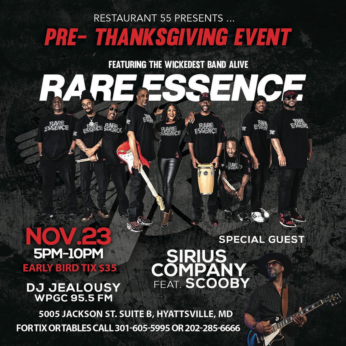 Before the turkey comes the Go-Go 🥁🔥 <a href="/REWickedestBand/">Rare Essence</a> Pre-Thanksgiving Bash Nov 23 5-10 PM <a href="/Restaurant/">likeable restaurants</a> 55 | Tix $35 #DMVGoGo #Restaurant55
