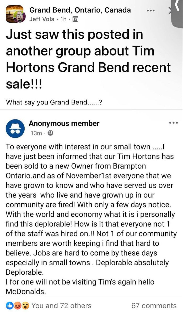 REPORT: The new owners of Tim Hortons in a small Southern Ontario tourist town fired local workers to replace them with LMIA-sponsored workers, right before Christmas.

Grand Bend is a small tourist town, Northwest of London, Ontario, with very few out-of-season employment