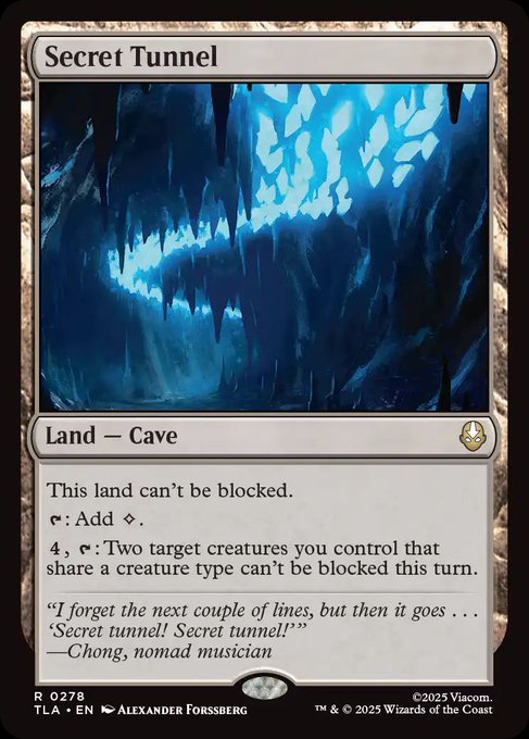 Lol, an unblockable land looks weird, but makes a lot of sense with earthcraft. Not sure if this beats out Rogue's Passage in a generic Commander deck. Making two things unblockable is nice, but needing two creature of the same type is awkward in some decks.