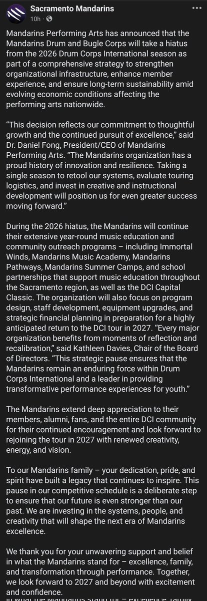 Mandarins announce hiatus for 2026
