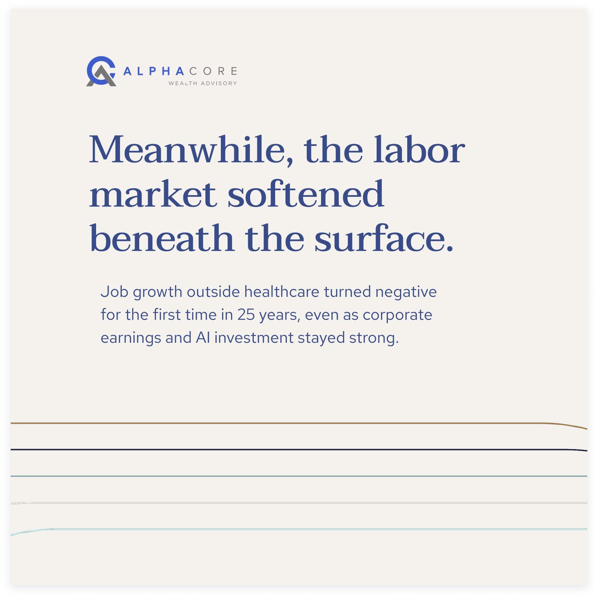 AlphacoreWealth's tweet image. What happens when it’s both the best and worst of times for markets?

What we’ve seen is,
•The economy slows. 
•Markets soar. 
•AI accelerates. 
•Inflation lingers.

David Stubbs breaks down the story behind Q3 2025.

alphacore.com/q3-2025-market…

#alphacore #marketcommentary