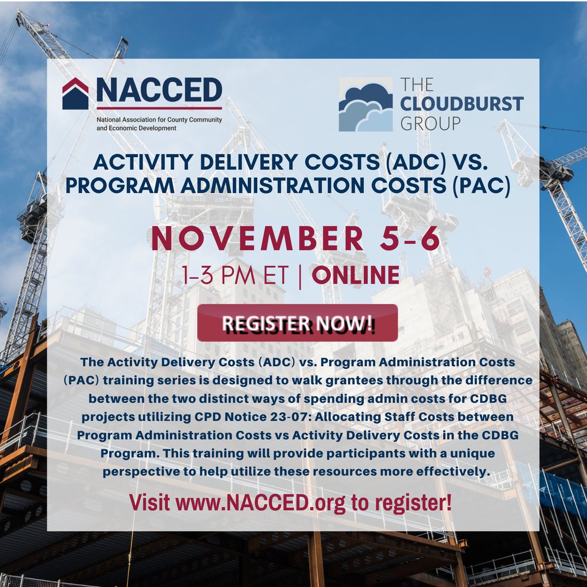 Last call for Activity Delivery Costs (ADC) vs. Program Administration Costs (PAC) training!

Dates: November 5-6, 1:00-3:00 pm fully online
Member Price: $225
Non-Member Price: $275

View the agenda and register here: nacced.memberclicks.net/2025_ADC_vs_PAC