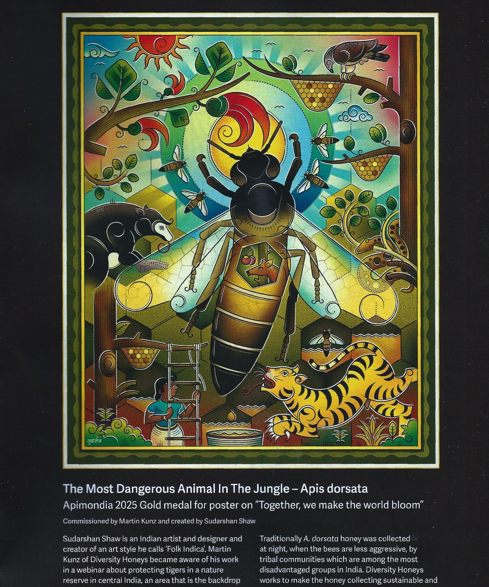 Thrilled to share that our artwork titled- Apis dorsata- The Most Dangerous Animal In The Jungle (Original Art '25) entered as a poster &amp; won Gold 🥇 at the 49th World Beekeepers’ Conference 'Apimondia' held in September 2025 in Copenhagen.🐝