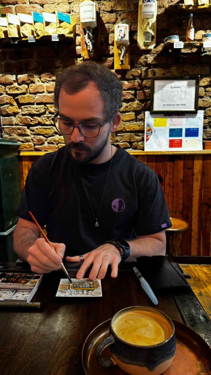 Something really fun and unexpected happened today.

I sat at a coffee shop to draw and thought about making a small drawing for the place, as usual; a gift.

Gave the barista the drawing once finished, and he was super quiet but with a little smirk on his face. When I asked...: