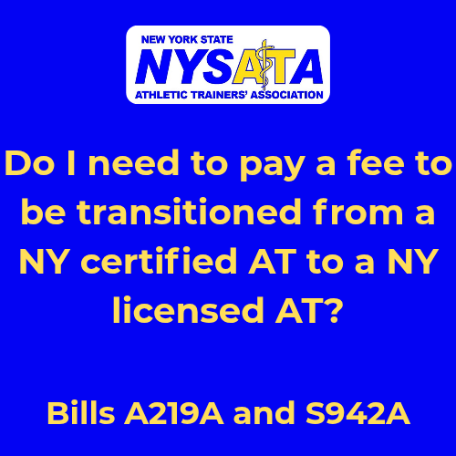 GO_NYSATA's tweet image. LICENSURE FAQ #3: Do I need to pay a fee to transition to a NY Licensed AT❓

💰No fee at transition (Dec 22, 2025)❗️

When you renew later, there’ll be a slightly higher fee b/c it includes your continuing education component🎓

Licensure = progress. 🙌

#Licensure #FAQ #AT4All