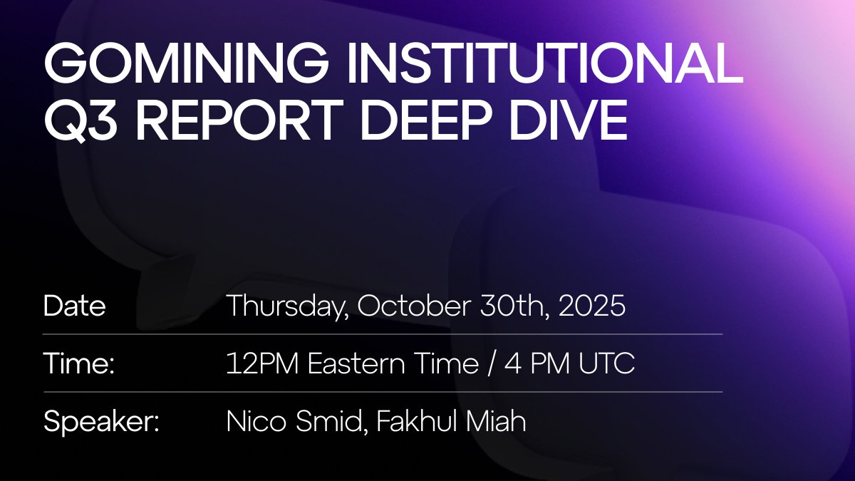 Live in 30 minutes

We’re going live to unpack GoMining Institutional’s Q3 Report — covering Bitcoin mining’s energy use, institutional adoption, and BTC ecosystem insights.

@SmidNico — Research, GoMining
Fakhul Miah — Managing Director, GoMining

Join us on LinkedIn: