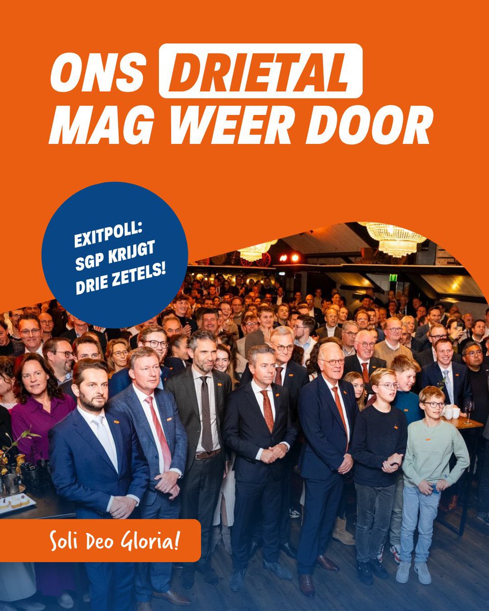 ajflach's tweet image. Wat een mooi resultaat…
Ruim 20.000 stemmen groei voor de SGP. Heel ruim 3 zetels dus! 
Door een hogere opkomst  niet genoeg voor een vierde zetel maar dit is een mooie steun in de rug voor de heldere koers die we als SGP hebben uitgedragen.