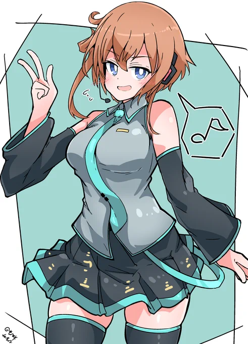 おでぃすこでなんとなく「すぐみちゃん描きたい何着せたらいいー?( 'ω')?」って聞いたらミクさんコスって返答があったのですぐみちゃんにミクさんコスを着せた(経緯)( 'ω') #アリスギアお絵かき