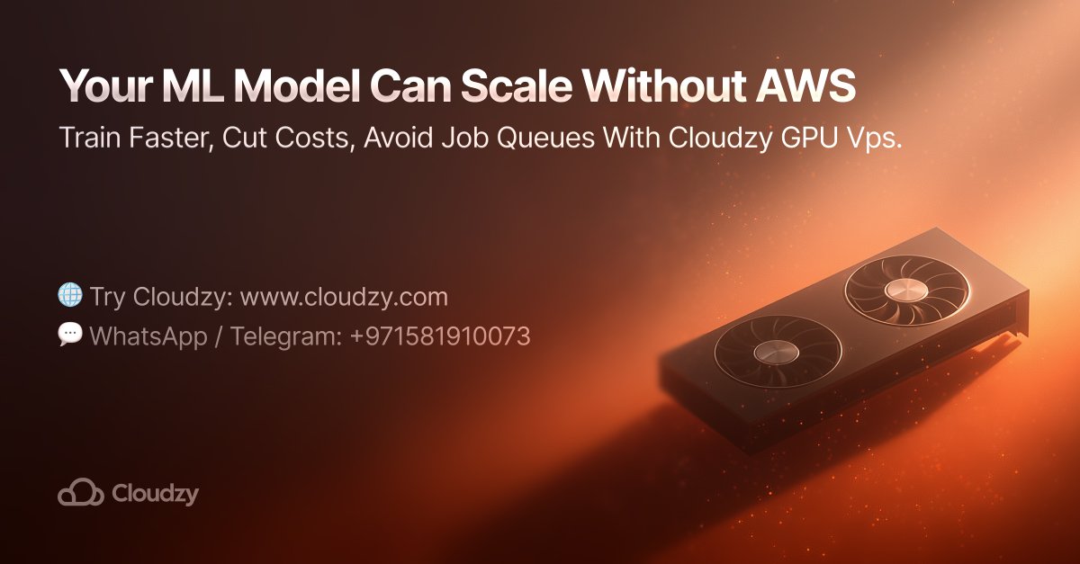 cloudzyvps's tweet image. Your ML model doesn’t need AWS to scale, here’s why

Train faster, cut costs, and avoid long job queues with Cloudzy GPU VPS.

🪩 Try Cloudzy: cloudy.com
🗨️WhattsApp / Telegram: +971581910073

#MachineLearning #AI #CloudVPS #Cloudzy #VPS #GPU