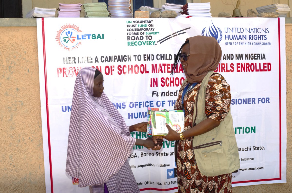 LetsaiNgo's tweet image. School materials were distributed to students under HER LIFE: A Campaign to End Child Marriage in Nigeria, promoting girls’ education, empowerment, and a future where every girl learns, grows, and thrives.

#EndChildMarriage 
#GirlsEducation 
#EmpowerHer 

@UNICEF_Nigeria 
@UN