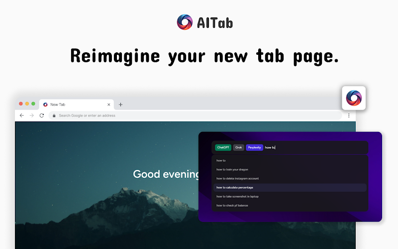 DevarshiShimpi's tweet image. I built a productivity chrome extension, this weekend. Introducing, AITab - Your AI-powered New Tab experience.

Check it out and let me know what you think! 👇
aitab.devarshi.dev