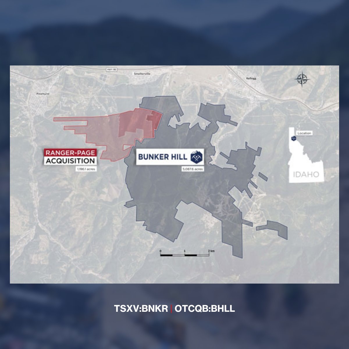 bnkrhillmining's tweet image. Bunker Hill is consolidating one of the Silver Valley’s most productive mining corridors!

Through the agreement to acquire the historic Ranger-Page Mines, the Bunker Hill land package grows to more than 6,200 acres of highly prospective ground in the Coeur d’Alene Mining…