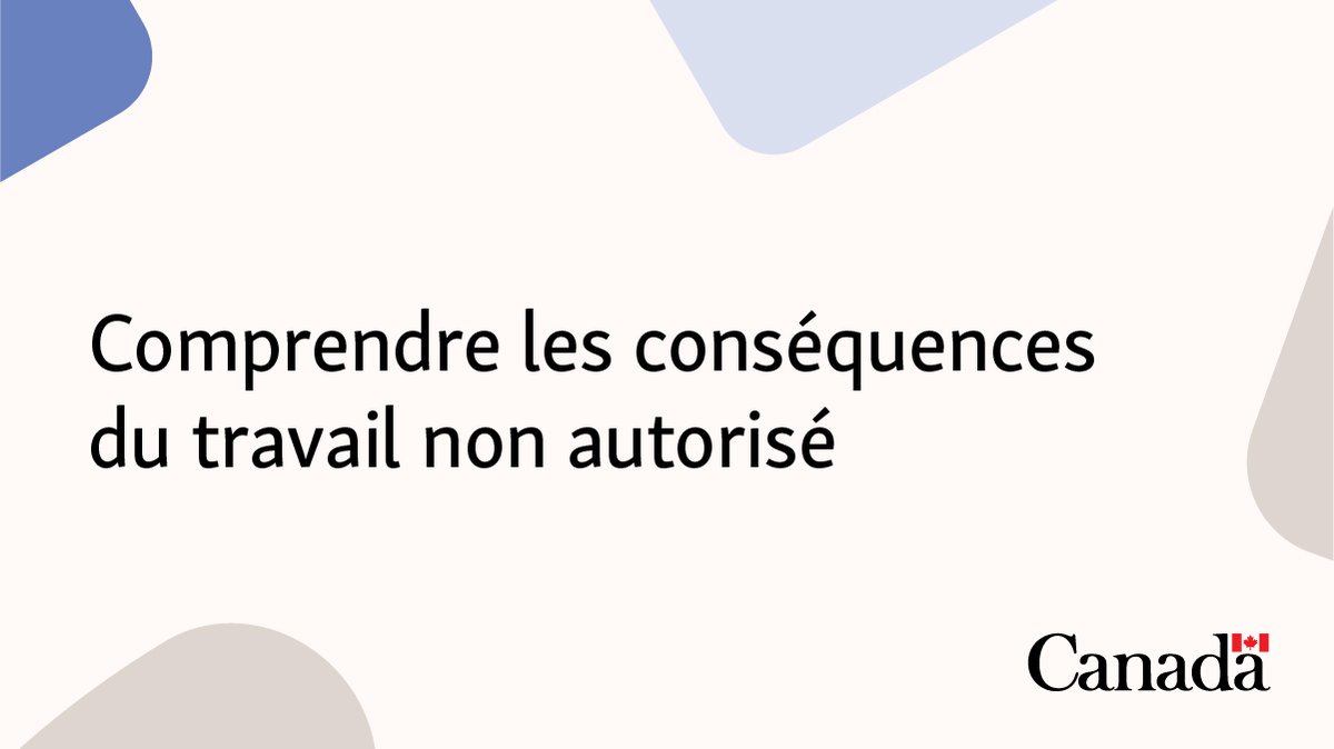 Renseignements importants pour les visiteurs, les travailleurs et les étudiants au Canada : bit.ly/47uj6Gi

Il est illégal de travailler au Canada sans autorisation. Dans la plupart des cas, vous devez avoir un permis de travail valide. Apprenez-en plus sur l’importance