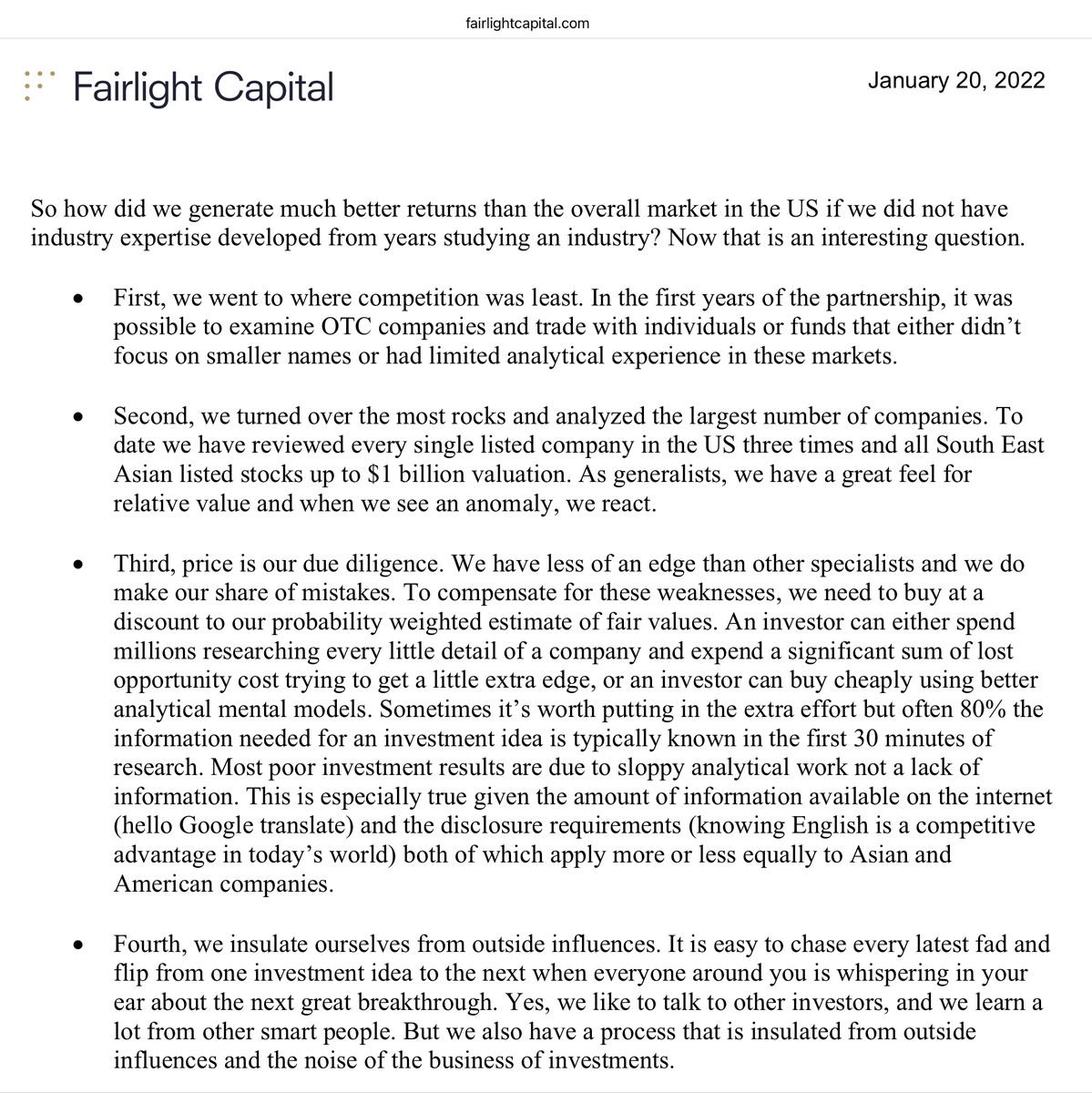 MJS_IP's tweet image. Fairlight really summed up outperformance in four points.  Go where competition is least, look at ALL available ideas in those areas, and find best relative value.  And then insulate yourself from outside noise.  Obviously easier said than done but well stated @Fairlight_Cap