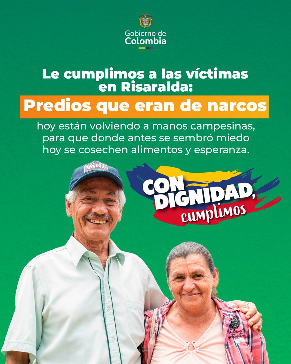 ¡Le cumplimos a las víctimas!
En Pereira, 10 familias campesinas habitan y producen en el predio La Comuna, que antes estuvo en manos del narcotráfico, hoy es tierra en la que florece la paz. Porque la tierra es más que territorio: es vida, memoria y futuro. #ConDignidadCumplimos