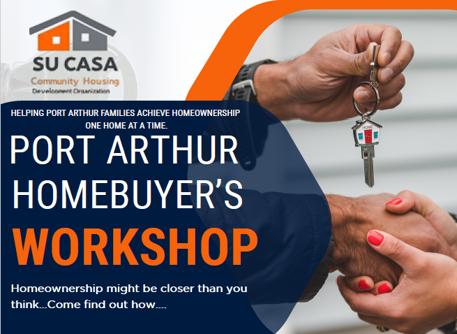 PortArthur_TX's tweet photo. Port Arthur Homebuyer's Workshop - Saturday, November 1

Join Su Casa Community Housing Development Organization at the Port Arthur Public Library this Saturday, November 1, to get assistance with a $40,000 down payment on a new home! Please register using the link provided below.
https://t.co/VVE61ondTD