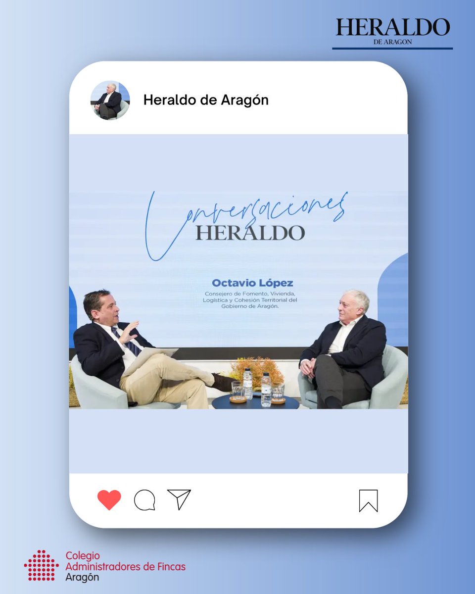 Nuestro presidente Germán Pardiñas acudió ayer, junto con nuestra compañera, Diana Senao, al encuentro, organizado por <a href="/heraldoes/">Heraldo de Aragón</a>, con el consejero Octavio López en el que explicó las claves del plan de vivienda puesto en marcha por el <a href="/GobAragon/">Gobierno de Aragón</a>.