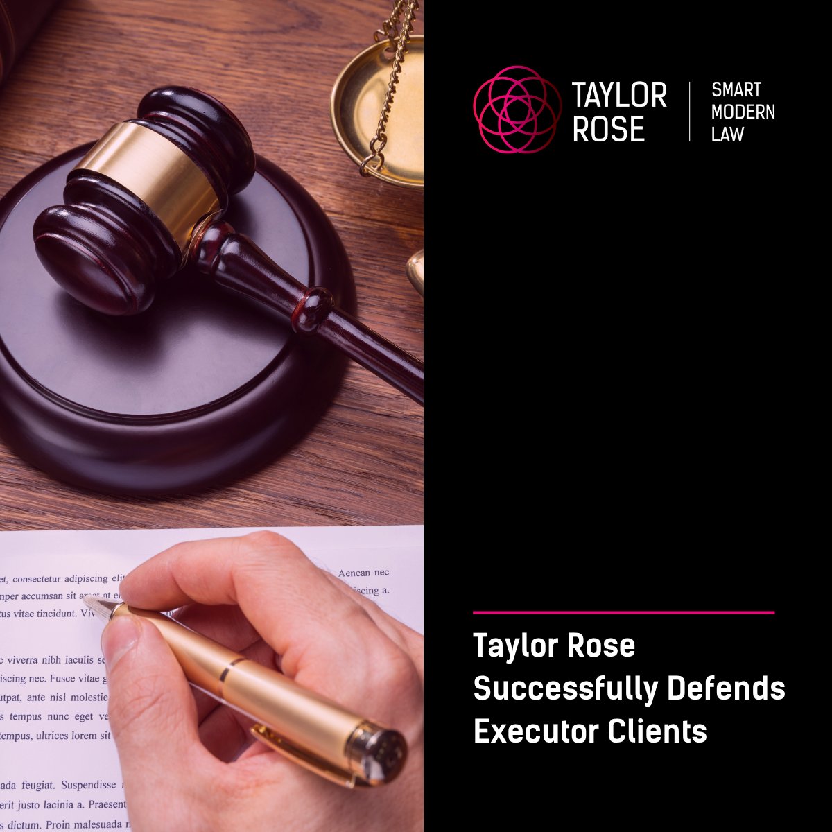A great result for our Wills, Trusts &amp; Probate Disputes team, who successfully defended Executor clients Jennifer Scott &amp; Tanya Simister in a High Court trial concerning the estate of Richard Norman Scott. To find out more: taylor-rose.co.uk/posts/taylor-r… #SmartModernLaw