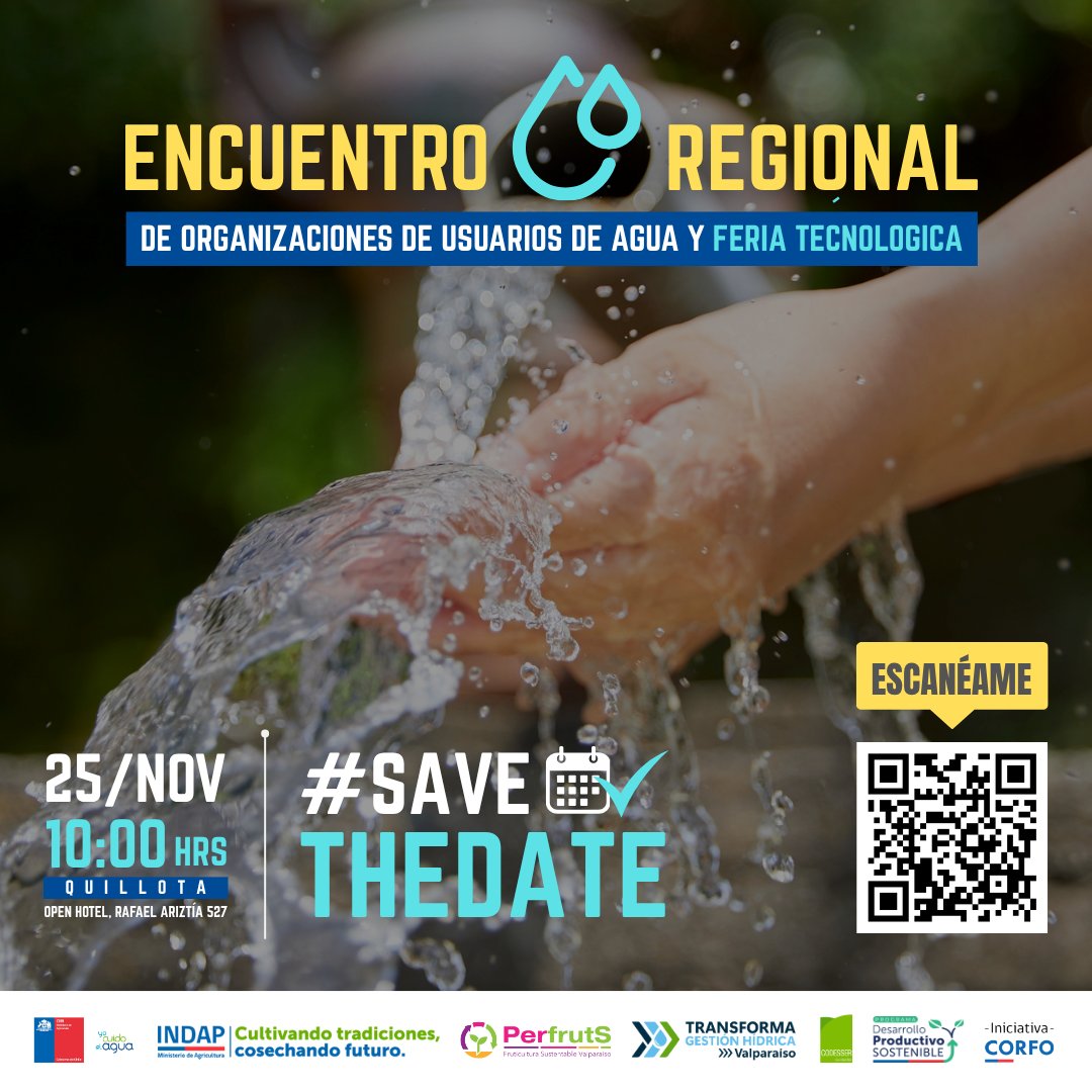 💧 #SaveTheDate | No te quedes fuera del "Encuentro Regional de Organizaciones de Usuarios de Agua y Feria Tecnológica" el próximo 25 de noviembre. Una jornada única de asociatividad e innovación en torno a la eficiencia hídrica.

Inscríbete AQUÍ: forms.gle/nPZ3s3J1Uke5b5…