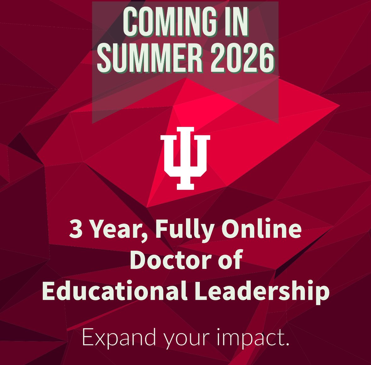 The IU Ed Leadership Ed.D. is now a fully online program that can be completed in as few as three years. Recruitment is happening now and applications will be accepted until February 2, 2026. <a href="/IAPSS_ORG/">IAPSS</a> <a href="/IUSchoolofEd/">IU School of Education Bloomington</a> <a href="/INPrincipals/">IASP</a> <a href="/IUBloomington/">IU Bloomington</a> <a href="/IU_Online/">IU Online</a> <a href="/CIESCtweets/">CIESC</a>