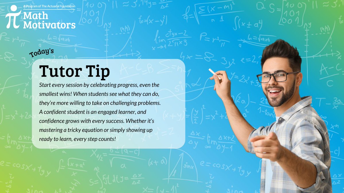 ActuarialFound's tweet image. It&apos;s #TutorTip time from Math Motivators!

Confidence is the key to learning! 🌟 Celebrate small wins and help students believe in their math abilities, one problem at a time.