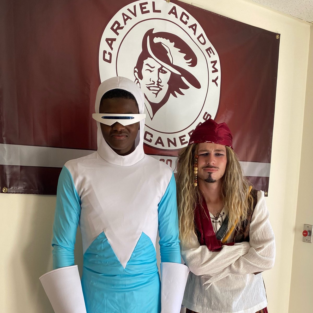 CaravelAcademy's tweet image. Congratulations to Frozone (Semaj Stone) and Jack Sparrow (Owen Myers) for winning Most Spirited on Movie/Character Day during Spirit Week!  We appreciate your dedication and enjoyed your costumes.   #caravelacademy #caravelfamily #caravelhomecoming2025 #caravelspiritweek