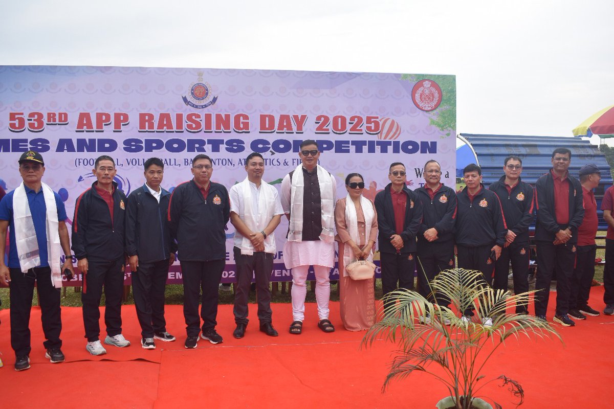 ArunachalPolice's tweet photo. Grateful to Shri Tame Phassang, Hon’ble Mayor, Itanagar Municipal Council, for gracing the APP Sports Meet 2025 as Chief Guest, and Shri Vivek Kishore, ADGP, for felicitating the event — celebrating unity, fitness, and sportsmanship.
#APPRaisingDay #SportsMeet2025 https://t.co/rvB8WytcE9