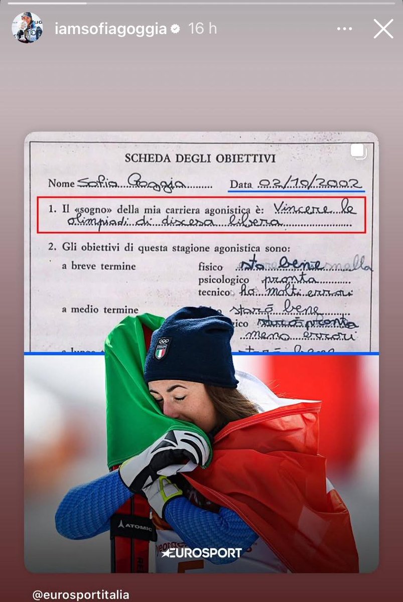 Il sogno olimpico di Sofia Goggia: un obiettivo scritto 20 anni fa su una scheda del mio libro Mental Training del 1987. tinyurl.com/226sofcw