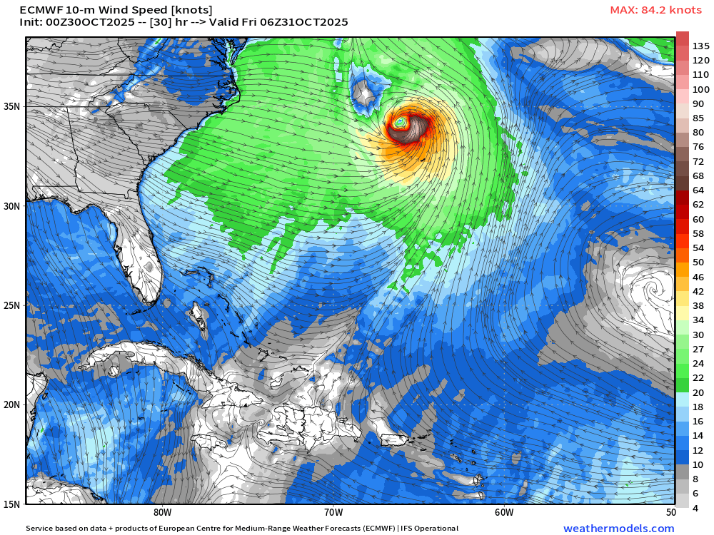 VortixWx's tweet image. For #Bermuda, some gusty to locally damaging winds are likely which will range from 45-60mph (~70-95kph); locally up to 70mph (~115kph) as well as a trace of rain, up to 1in (25mm). #Melissa could strengthen a bit but will weaken due to cooler waters.
#BMUwx #tropicswx