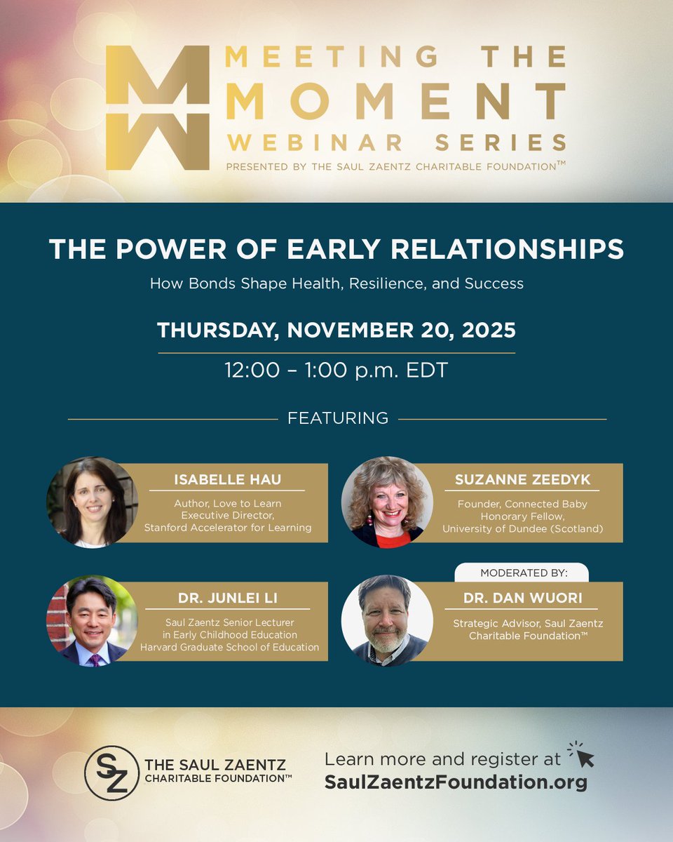 Early relationships are the key to healthy brain development, resilience + lifelong flourishing. Join our expert panel for a look at how these relationships come to shape our success + mental health – and what can be done to optimize them. RSVP today: bit.ly/4hy1bD7