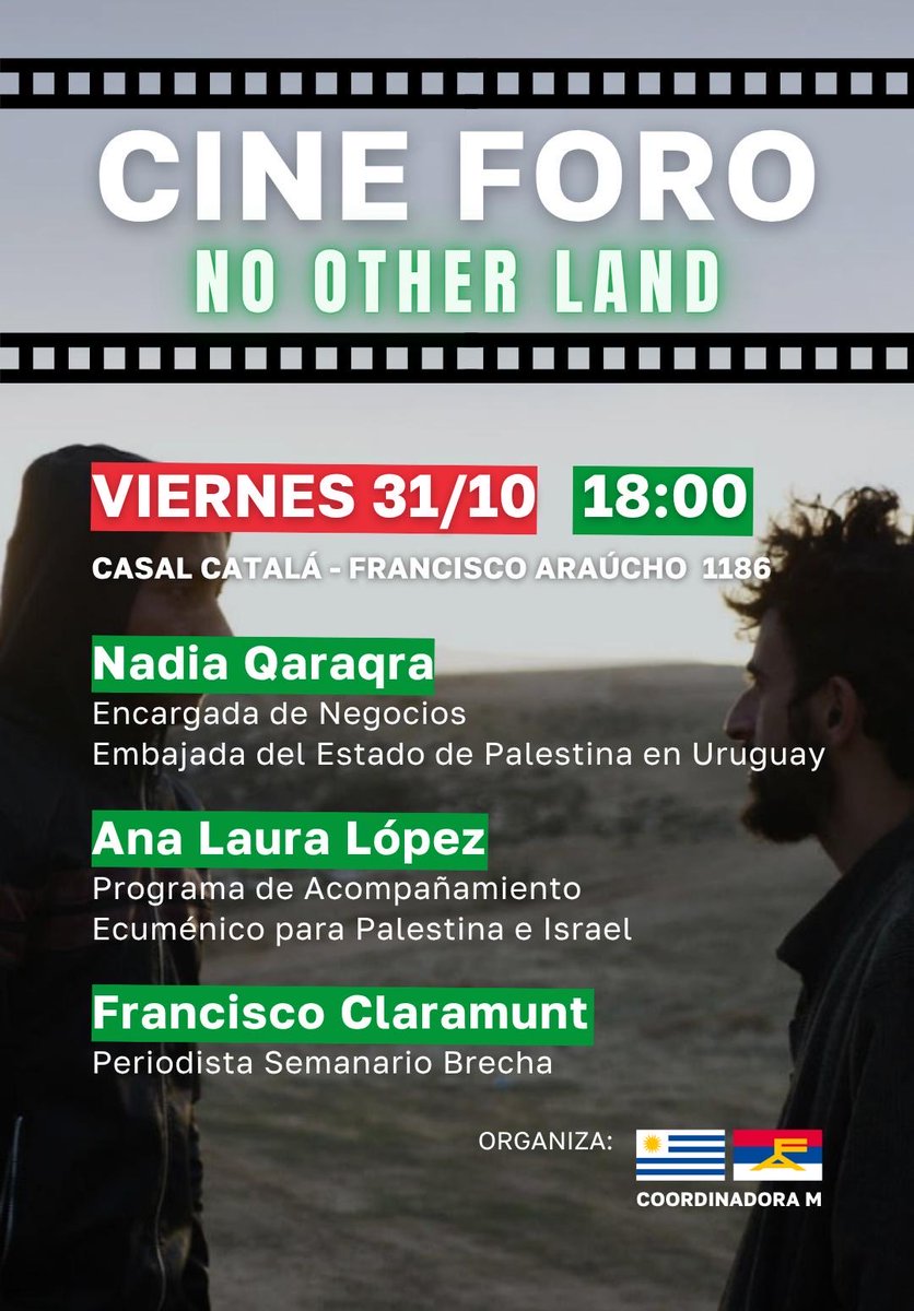 chdeFrente's tweet photo. 🇵🇸 El drama del pueblo palestino continúa. 

Netanyahu ha vuelto a bombardear: 
no se ha puesto fin al genocidio. 

📅 Viernes 31/10 
⏰ 18 hs
📍 Casal Catalá

🕊️ Cine foro por la paz. Te esperamos. https://t.co/qhKkpPJVJi