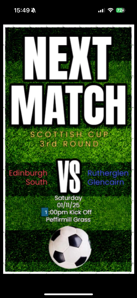 Edinsouth's tweet image. ⚽️ NEXT FIXTURE ⚽️

🏆 Scottish Cup 3rd Round 🏆

Biggest game of the season so far in what will be a very tough game vs another strong Glasgow opponent so any support is appreciated 🫱🏼‍🫲🏽

📍 Peffermill Grass, EH16 5LL
⏰ 1:00pm kick off 

🇦🇹🇦🇹🇦🇹