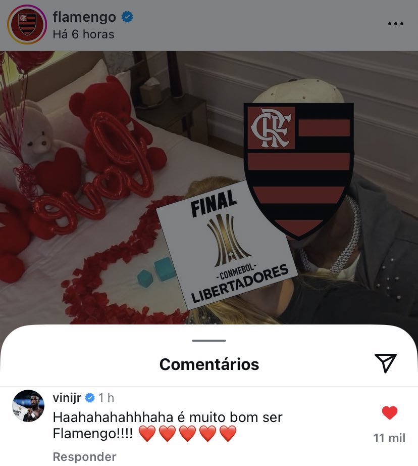 🚨VEJA: o comentário do Vini no perfil do Flamengo no Instagram ❤️🖤

📸 insta: flamengo