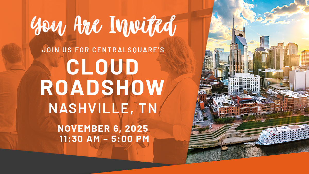 CentralSqTech's tweet image. We’re coming to Nashville. 👋 Join us 11/6 at the @AWS offices for a free-to-attend Innovation Roadshow built for agencies and organizations ready to take the next step in their cloud journey. Lunch + networking happy hour are included. Secure your spot: lp.centralsquare.com/LiveEvent-2025…