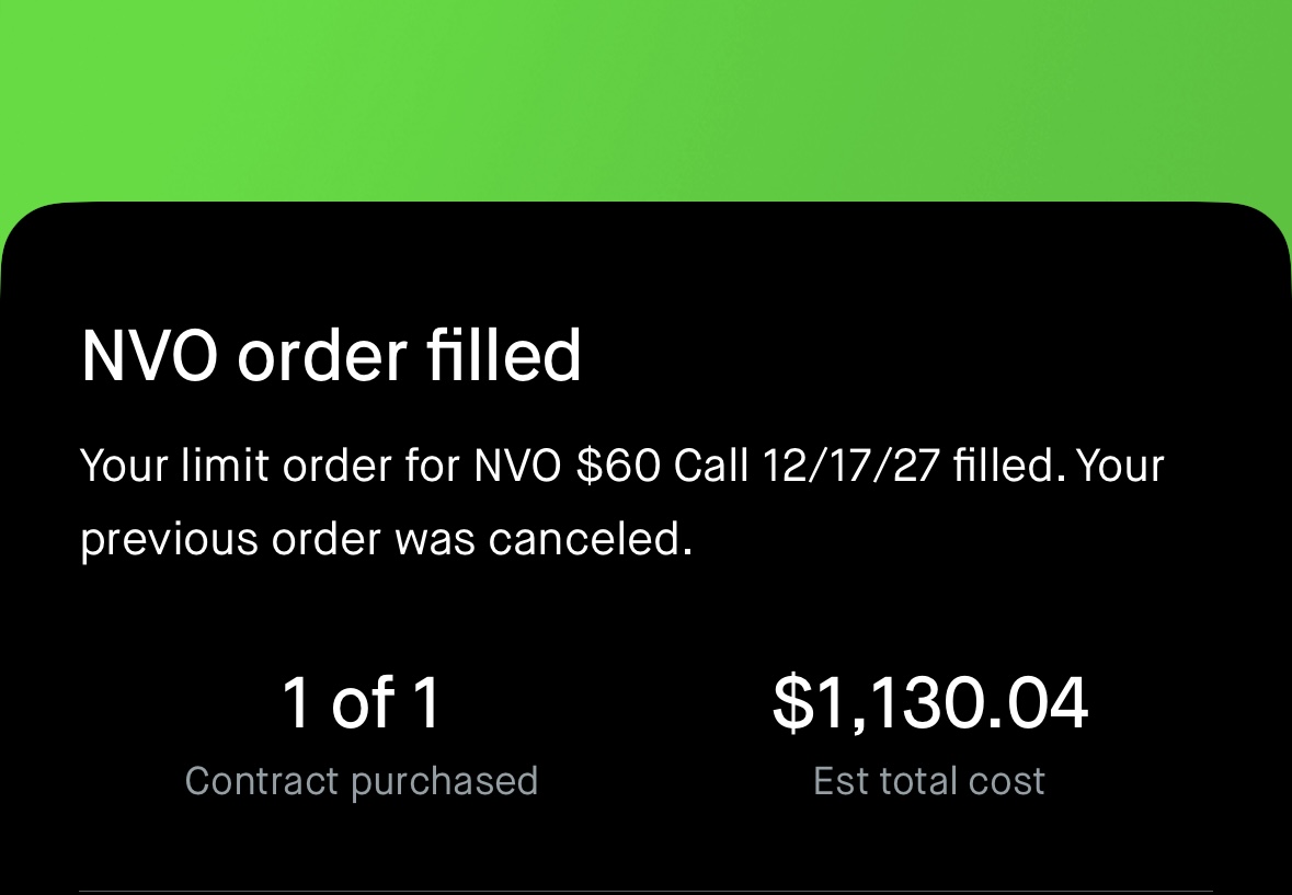 thekriskay's tweet photo. i've been sprinkling LEAPs on $NVO in its $47-$54 range pretty aggressively. This is my last one til earnings next week.

$LLY earnings were good. Quick little update on the GLP weight loss wars below👇 https://t.co/MpqwqRlGVr