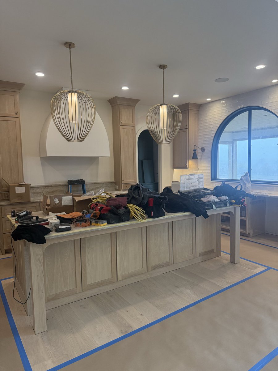 Hey guys don’t use the island as your tool bench! Next morning….this is why it’s double wrapped in ram board and I still hate this and yell at everyone!