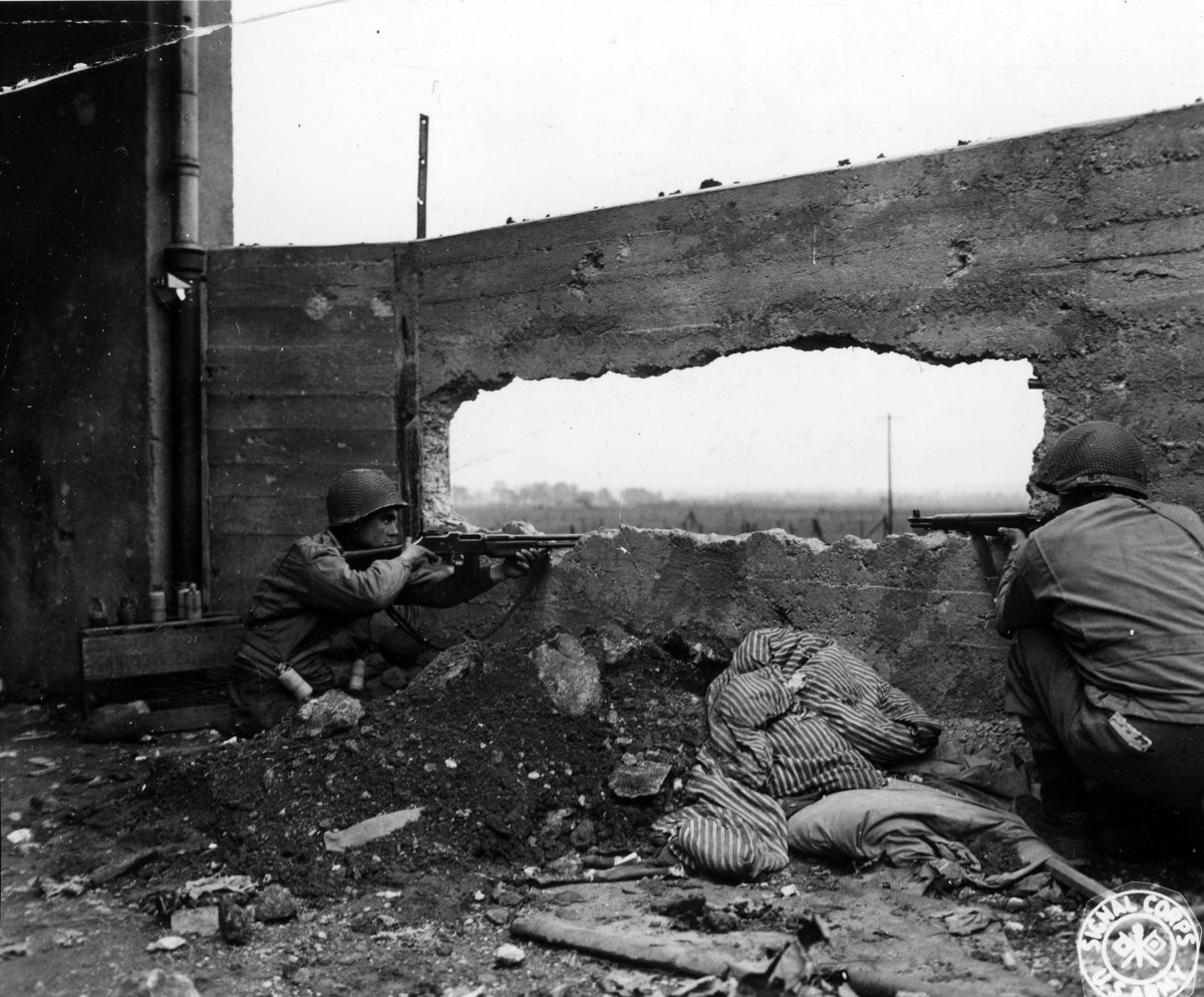 #OTD in ‘44, the 357th Infantry Regiment of the 90th Infantry Division (U.S.) captured the town of Maizières-lès-Metz in northeastern France. In this picture, dated Nov. 1, soldiers from the 357th watch for enemy snipers from a ruined structure in Maizières-lès-Metz.