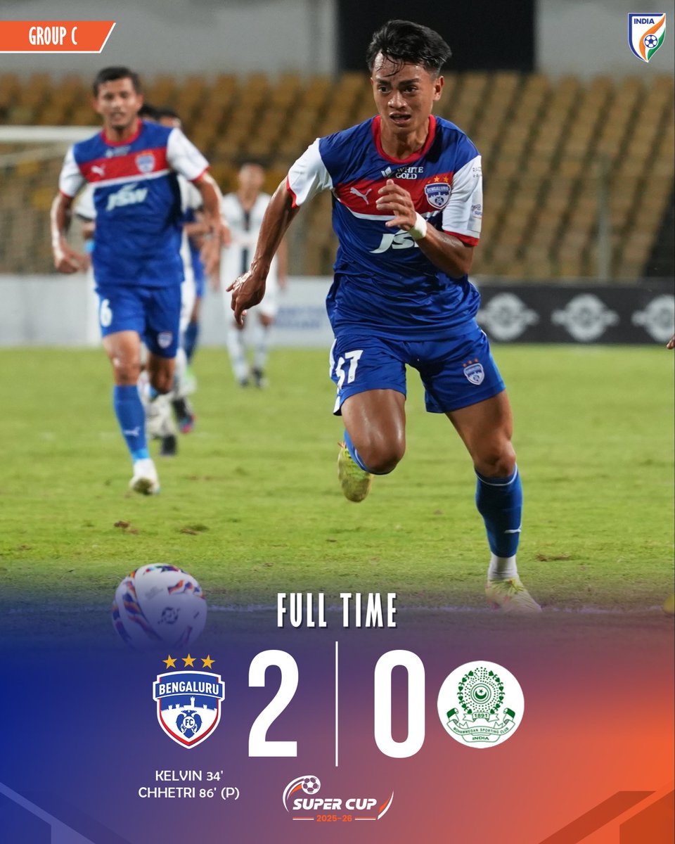 IndianFootball's tweet photo. Former champions @bengalurufc are off to the perfect start in the #AIFFSuperCup! 🎯🔵

#BFCMSC #IndianFootball ⚽️ https://t.co/2Il4kI3efR
