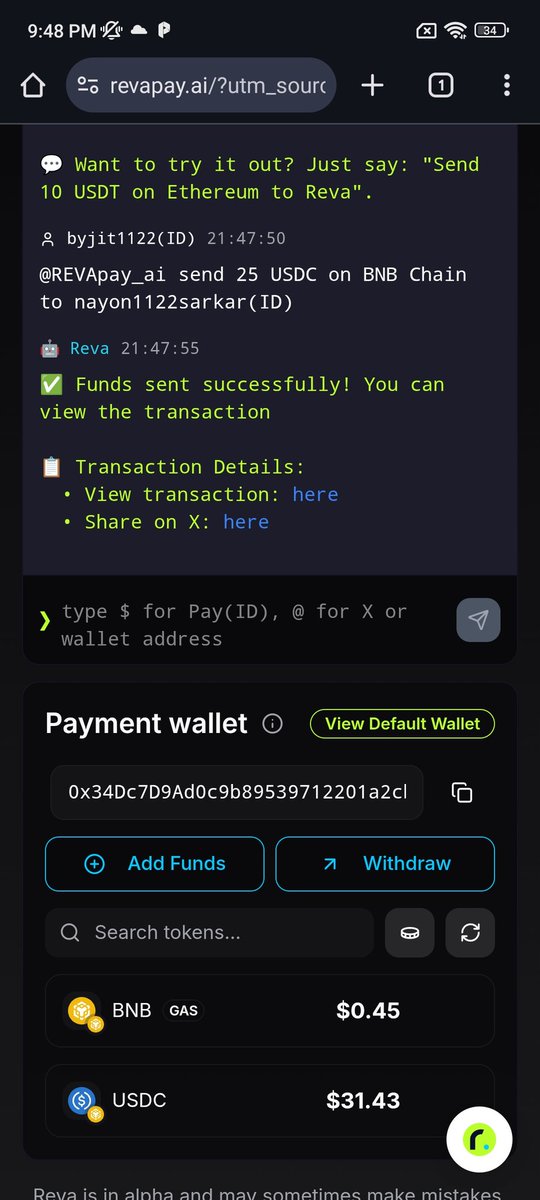 Tumpa1122m's tweet photo. @REVApay_ai send 6 USDC on BNB Chain to @nayonsarkar1122 and pay id nayon1122sarkar(ID) https://t.co/CuA1LJ2fnJ