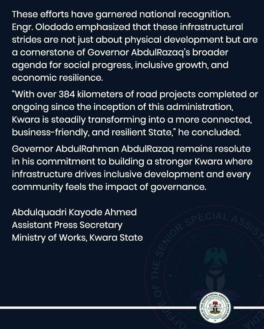 Kwara Govt Delivers 84 Road Projects in 6 Months, Accelerates Statewide Infrastructure, Economic Growth

•384Km of road projects completed, ongoing

#IseNtesiwaju