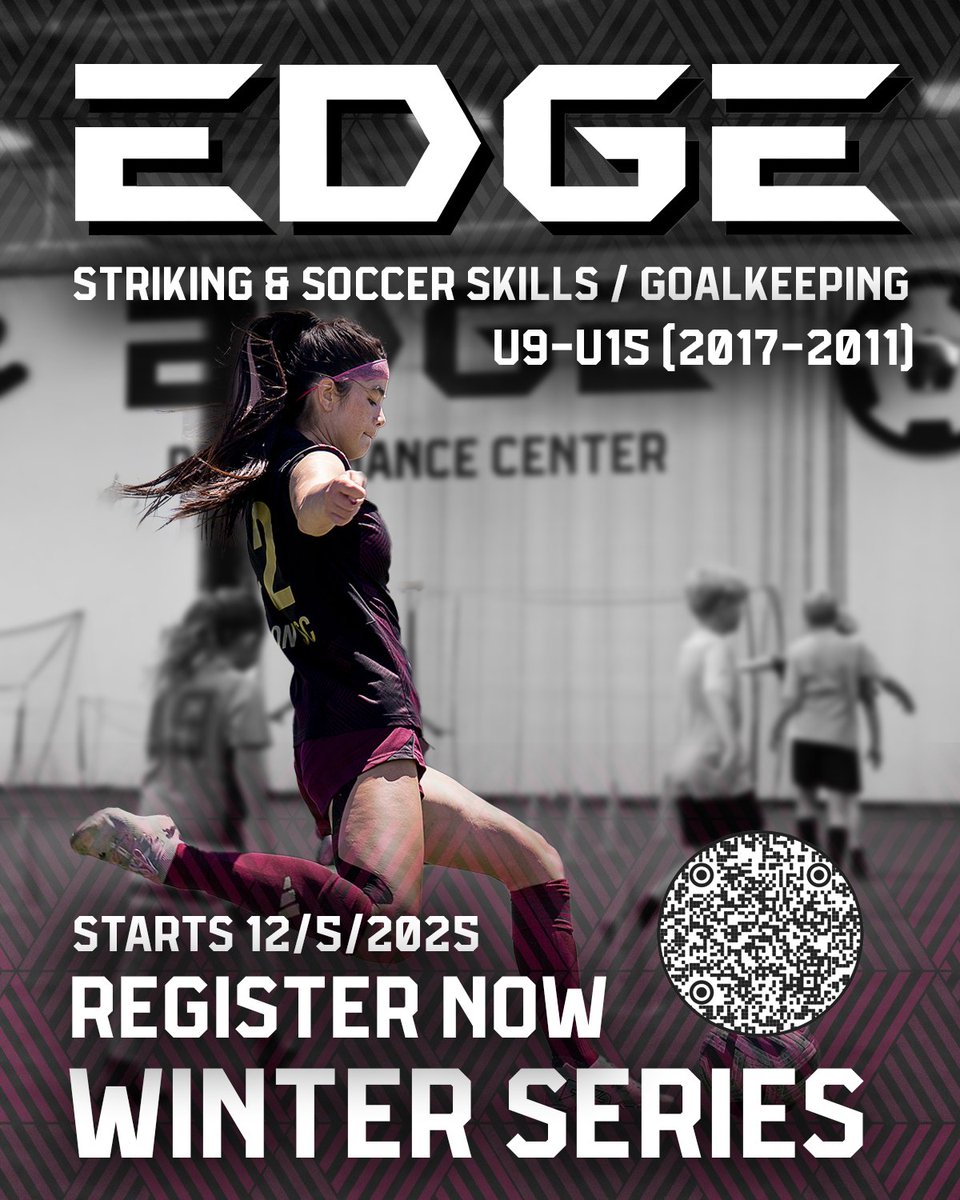 FusionSC's tweet image. Another in our EDGE Winter Series lineup is Striking &amp;amp; Soccer Skills/Goalkeeping! 🥅 Scan the QR code and we hope to see you there! 📲 #EDGEPerformanceCenter #PowerofFusion