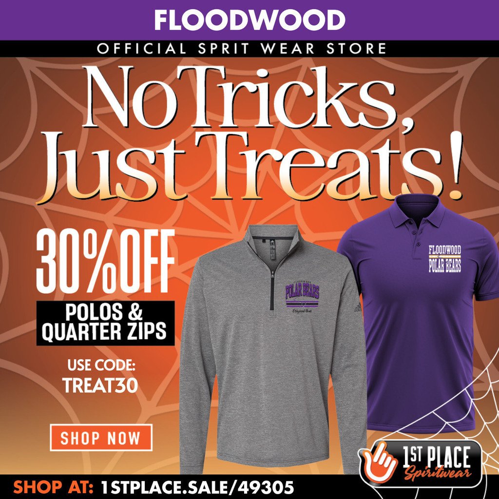 Flash sale now through November 2nd!  No Tricks... Just Treats 👻🎃 All Floodwood Polos and Quarter Zips are 30% off sitewide. Shop this SPOOOKY Sale now! Use code TREAT30 at checkout!  1stplace.sale/49305