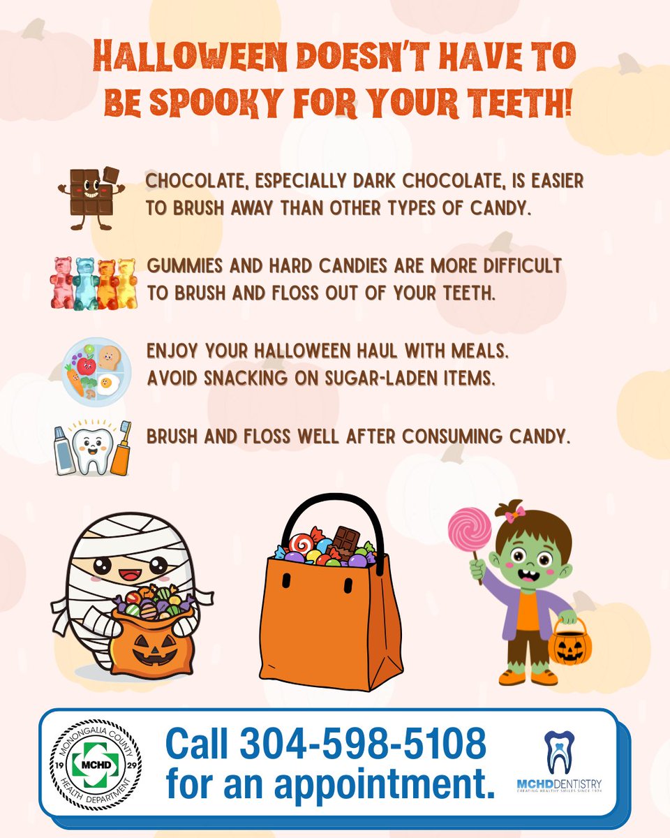 Happy Halloween. Have fun AND protect your teeth. Eat candy in moderation and with meals if possible, remember that chocolate is better for your teeth than say, gummy bears. And brush and floss your teeth soon after.
mouthhealthy.org/all-topics-a-z…