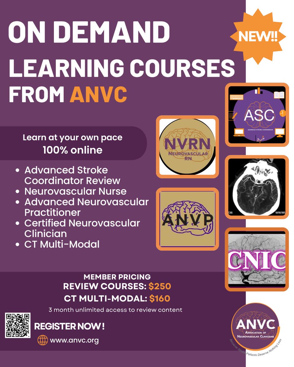 Stroke Clinicians! 
Introducing <a href="/ANVC__/">Association of Neurovascular Clinicians</a> OnDemand, our new virtual educational platform! Access our ASC, ANVP, NVRN, &amp; CNIC review course materials at your convenience! Ideal for busy schedules or those needing remote access! Learn more: anvc.org/i4a/pages/inde…

#ANVC25 #stroke