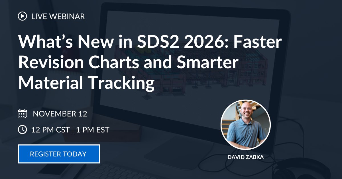 SDS2_Software's tweet image. Join our webinar to discover how SDS2 2026 transforms your workflow with bulk revision chart editing and ABM-based material tracking, delivering greater accuracy and efficiency. Register here hubs.la/Q03QYbXs0

#sds22026 #sds2 #revisionchart #steeldetailing #webinar
