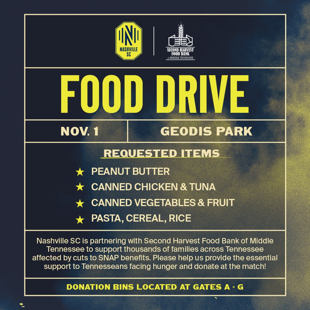 NashvilleSC's tweet image. Support Middle Tennessee families in need by bringing the following items to the match on Saturday🥫⬇️