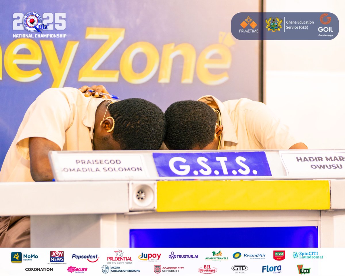 NSMQGhana's tweet image. End of contest:

GSTS: 40pts
PRESEC, Legon: 38pts
OLAG: 28pts

#NSMQ2025 #NSMQQuarters #Primetime