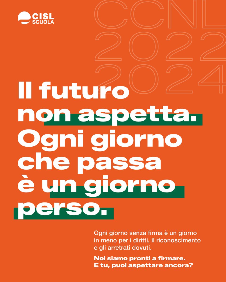 cislscuola's tweet photo. Il #rinnovo del #contratto della #scuola è fermo da troppo tempo. 
Ogni giorno senza #firma è un giorno in meno per i #diritti, il #riconoscimento e gli #arretrati dovuti.
#CISLScuola è al tavolo delle #trattative per fare la sua parte.

La tua #professionalità merita risposte e non rinvii. 
CISL Scuola dà valore al tuo tempo.

#ccnl2022_2024