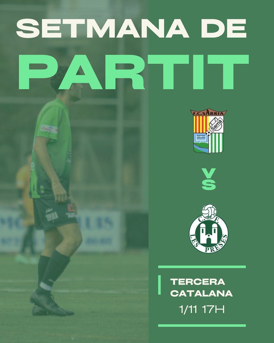 🤝VISITEM GIRONA🤝
Aquest dissabte ens desplaçem a Sarrià de Ter ☝🏻

Visitem un dels camps més complicats de la categoria i volem tornar amb els tres punts🔝

De moment, mitja taula amb vuit punts👋🏻