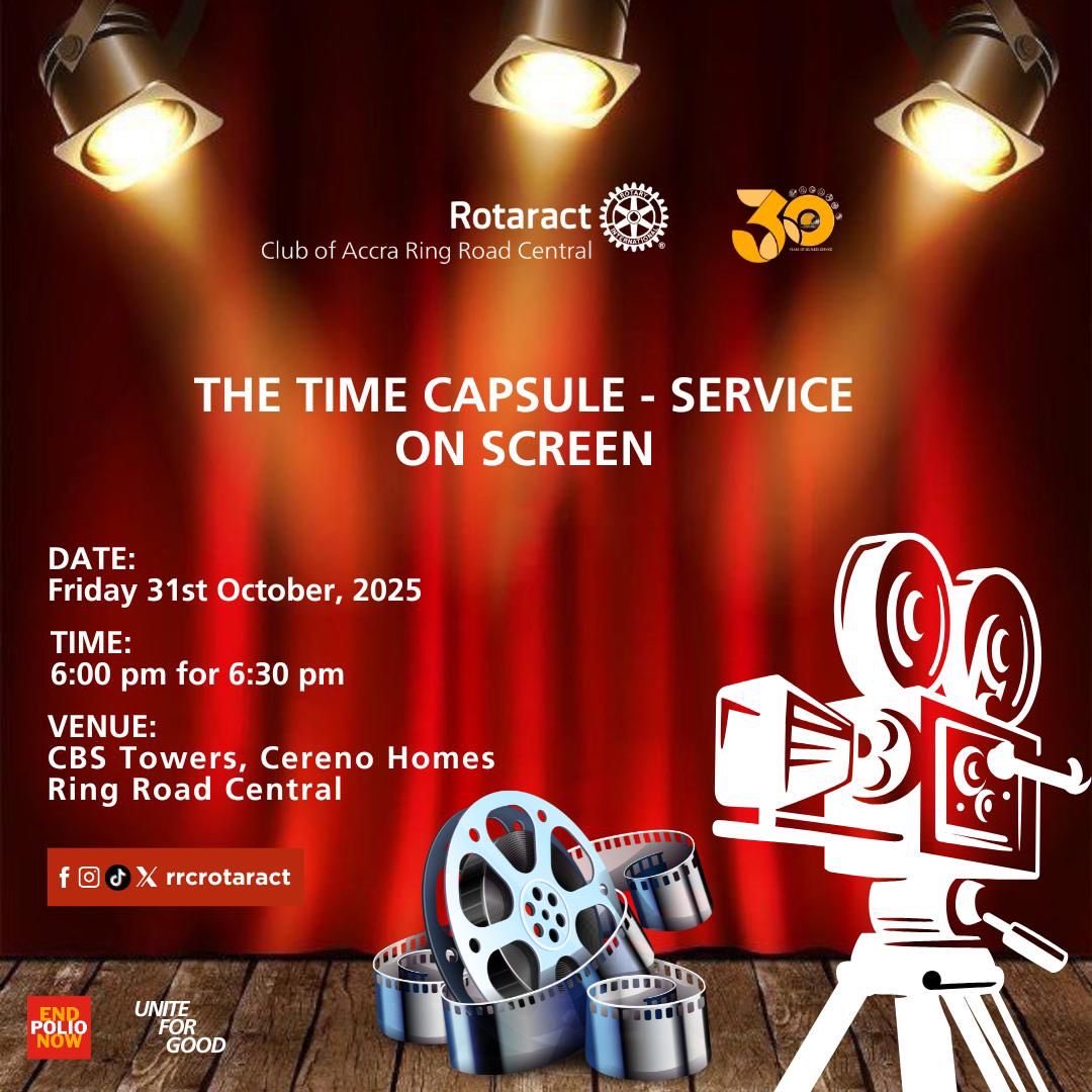 RRCRotaract's tweet image. 🎉 Final 30th Anniversary Meeting 🎉

The Final Run. The Last Dance. 💃
Celebrating The Legacy of the Rotaract Club of Accra Ring Road Central! 💫❤️

🎬 Time Capsule: Service on Screen
Let’s relive our journey through an explosive short film! 🍿
🗓️ Friday, 31st October 2025